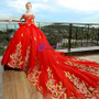 Red Ball Gown Spaghetti Straps Embroidery Appliques Wedding Dress