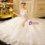 White Ball Gown Tulle Lace Appliques Off Shoulder Wedding Dress With Crystal