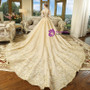 Luxury Champagne Tulle Off The Shoulder Appliques Wedding Dress With Crystal