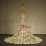 Champange Tulle Mermaid Sequins Lace Appliques Cap Sleeve Wedding Dress