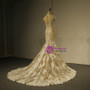 Champange Tulle Mermaid Sequins Lace Appliques Cap Sleeve Wedding Dress