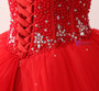 Red Ball Gown Spaghetti Straps Tulle Sweet 16 Dresses With Beading