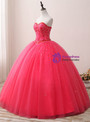Rose Red Ball Gown Sweetheart Neck 16 Birthday Dress With Crystal