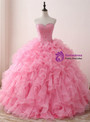 Pink Ball Gown Organza Sweetheart Neck Quinceanera Dresses With Sequins