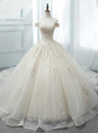 Light Champagne Tulle Sequins Off The Shoulder Appliques Wedding Dress