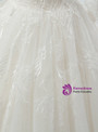 White Ball Gown Scoop Long Sleeve Tulle Wedding Dress With Beading