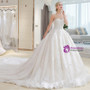 White Ball Gown Appliques Bateau Backless Wedding Dress With Train