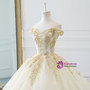 Glamorous Champagne Tulle Lace Appliques Off The Shoulder Wedding Dress