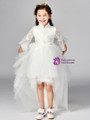 In Stock:Ship in 48 Hours  White Tulle Lace Hi Lo Short Sleeve Girl Dress