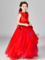 In Stock:Ship in 48 Hours Red Tulle Appliques Floor Length Flower Girl Dress