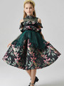 In Stock:Ship in 48 Hours Green Tulle Embroidery High Neck Flower Girl Dress