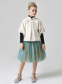 In Stock:Ship in 48 Hours Ivory And Green Puff Sleeve Flower Girl Dress