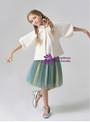 In Stock:Ship in 48 Hours Ivory And Green Puff Sleeve Flower Girl Dress