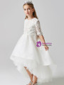 In Stock:Ship in 48 Hours White Hi Lo Tulle Short Sleeve Appliques Flower Girl Dress
