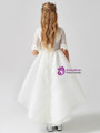 In Stock:Ship in 48 Hours White Hi Lo Tulle Short Sleeve Appliques Flower Girl Dress