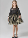 In Stock:Ship in 48 Hours Black Tulle Long Sleeve Girl Dress With Bead