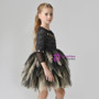 In Stock:Ship in 48 Hours Black Tulle Long Sleeve Girl Dress With Bead