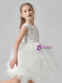 In Stock:Ship in 48 Hours White Tulle Lace Appliques Flower Girl Dress