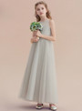 A-Line Gray Tulle Halter Sleeveless Ankle Length Flower Girl Dress