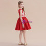 A-Line Burgundy Appliques Short Knee Length Flower Girl Dress With Bow