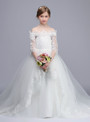 White Ball Gown Tulle Appliques Off The Shoulder Flower Girl Dress