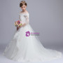 White Ball Gown Tulle Appliques Off The Shoulder Flower Girl Dress