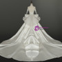White Lace Satin Long Sleeve High Neck Backless Appliques Wedding Dress