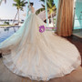 White Ball Gown Tulle Lace Appliques Long Sleeve Wedding Dress With Long Train