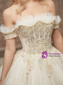 Champagne Ball Gown Tulle Applqiues Off The Shoulder Wedding Dress With Beading