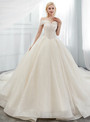 Champagne Tulle Sequins Off The Shoulder Corset Wedding Dress With Train