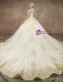 Champgne Tulle Appliques Off The Shoulder Wedding Dress With Bead