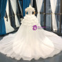 White Ball Gown Corset Tulle Off The Shoulder Wedding Dress With Feather