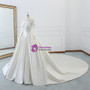 Ivory White Satin Off The Shoulder Long Sleeve Wedding Dress With Train