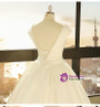 Beige White Satin Bateau Backless Cap Sleeve Wedding Dress