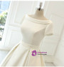 Beige White Ball Gown Satin Cap Sleeve Backless Wedding Dress