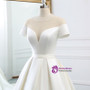 Ball Gown Beige White Satin Scoop Neck Short Satin Wedding Dress