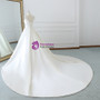 White Satin Cap Sleeve Backless Wedding Dress With Pearls