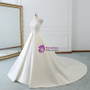 White Satin Cap Sleeve Backless Wedding Dress With Pearls