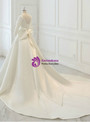 White Satin Backless 3/4 Sleeve Wedding Dress With Big Bow