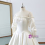 Ivory White Ball Gown Satin Off The Shoulder Puff Sleeve Wedding Dress
