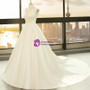White Satin Ball Gown Deep V-neck Backless Wedding Dress
