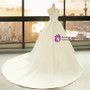 White Satin Ball Gown Deep V-neck Backless Wedding Dress