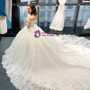 White Ball Gown Tulle Appliques Off The Shoulder Wedding Dress With Train