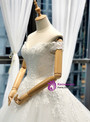 White Ball Gown Tulle Appliques Off The Shoulder Wedding Dress With Train