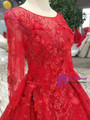 Red Tulle Sequins Long Sleeve Appliques Wedding Dress With Pearls