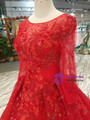 Red Tulle Sequins Long Sleeve Appliques Wedding Dress With Pearls