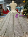 Ball Gown Silver Gray Bling Bling High Neck Backless Wedding Dress