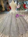 Ball Gown Silver Gray Bling Bling High Neck Backless Wedding Dress