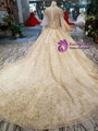 Champagne Gold High Neck Long Sleeve Wedding Dress With Long Train