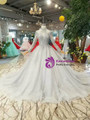Gray Tulle High Neck Long Sleeve Backless Wedding Dress With Beading